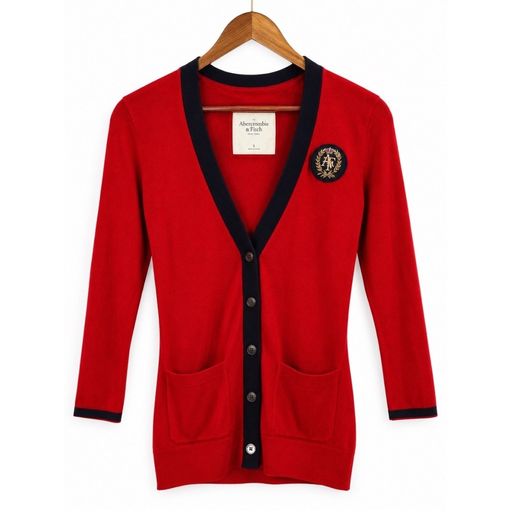 Abercrombie & Fitch Cardigan Small Red Crest Logo Varsity Preppy Collegiate